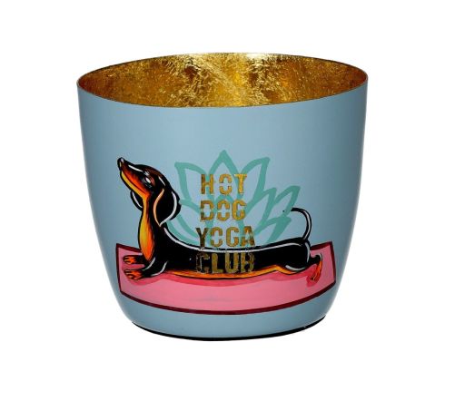 Madras Windlicht Yoga Hund blau/Gold