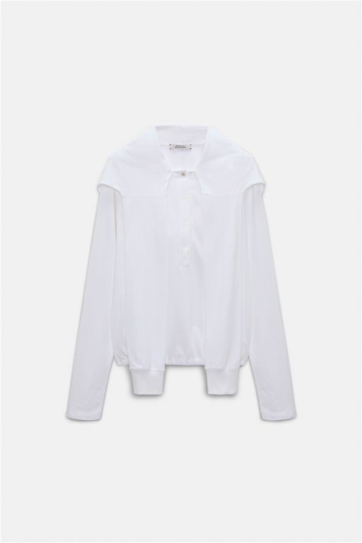 Dorothee Schumacher - Longsleeve mit Kapuze und Lagenlook pure white