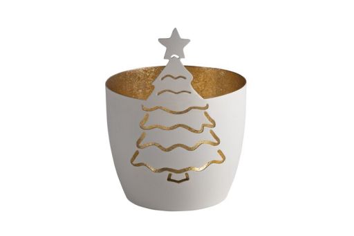 Madras Windlicht M Tannenbaum weiß/gold