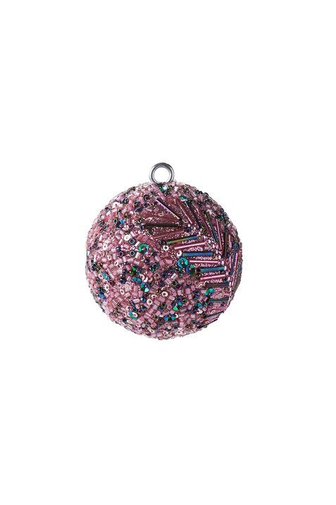 Weihnachtskugel Opium Federmuster, Perlen, 6cm rosa/grün