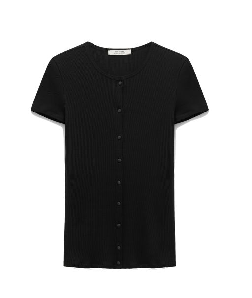 Dorothee Schumacher - Rippenshirt mit Knopfleiste pure black