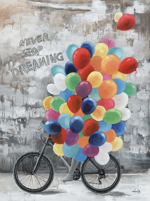 Ölbild Fahrrad mit Luftballon