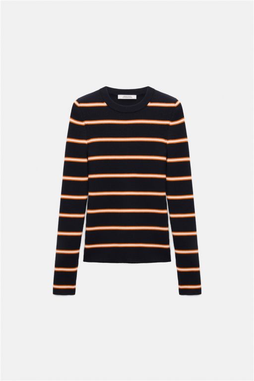 Dorothee Schumacher - Rippenpullover mit Streifen schwarz/orange
