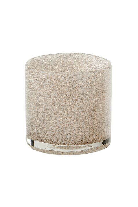 Linen Windlicht H10cm Glitzer Bubbles hellbeige