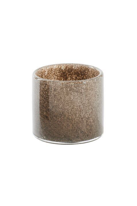 Linen Windlicht H8cm Glitzer Bubbles taupe