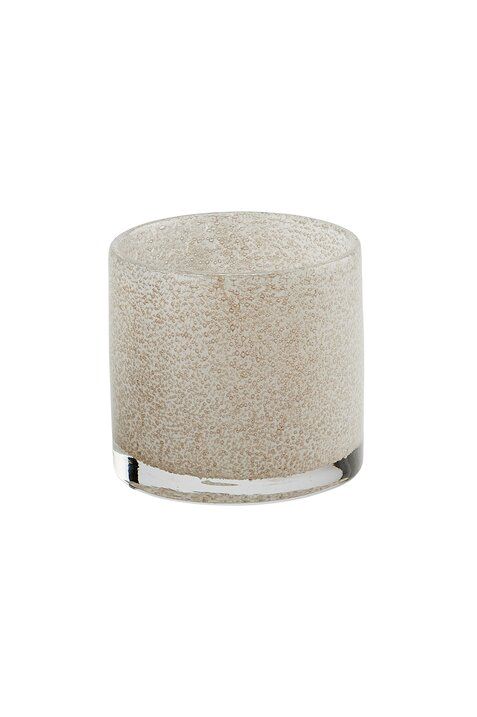 Linen Windlicht H8 cm Glitzer Bubbles hellbeige
